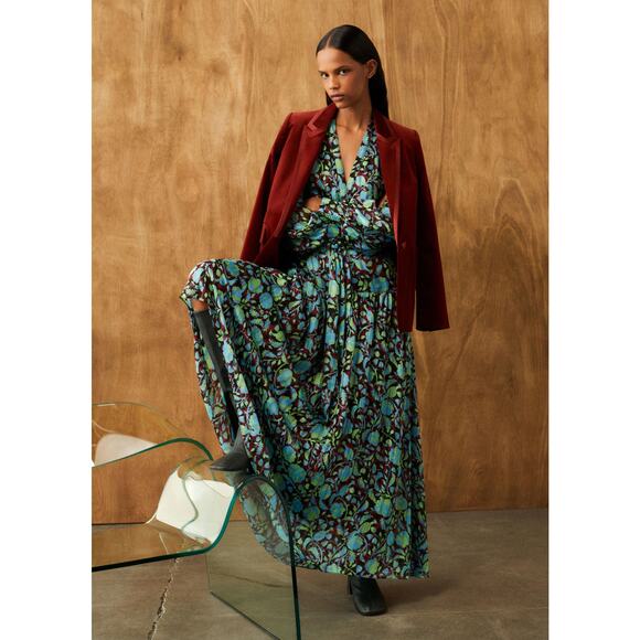 ME+EM Metallic Floral Maxi Dress in Size 12 US Green Shadow Bloom Print $400 - Picture 7 of 7